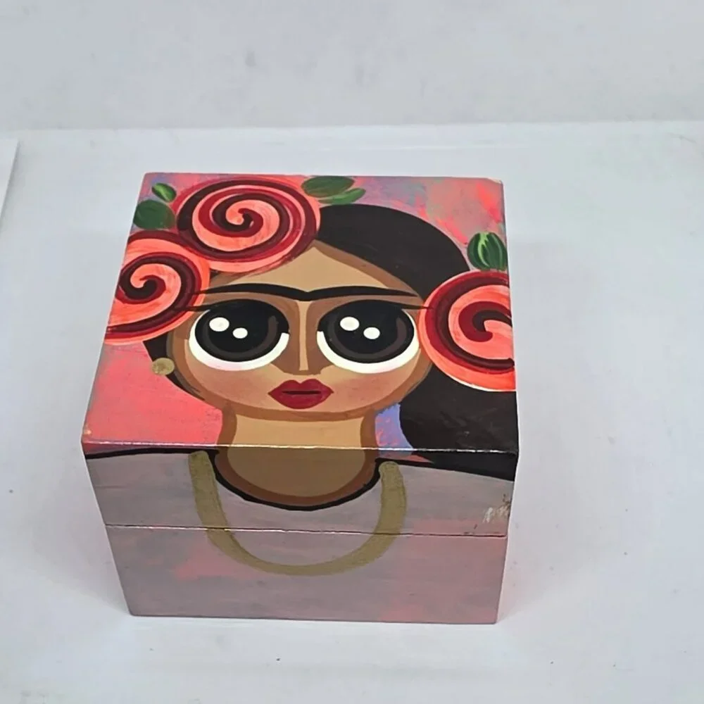 Frida Kahlo Painted Mini Wooden Trinket Box - Made in Mexico -‎ New